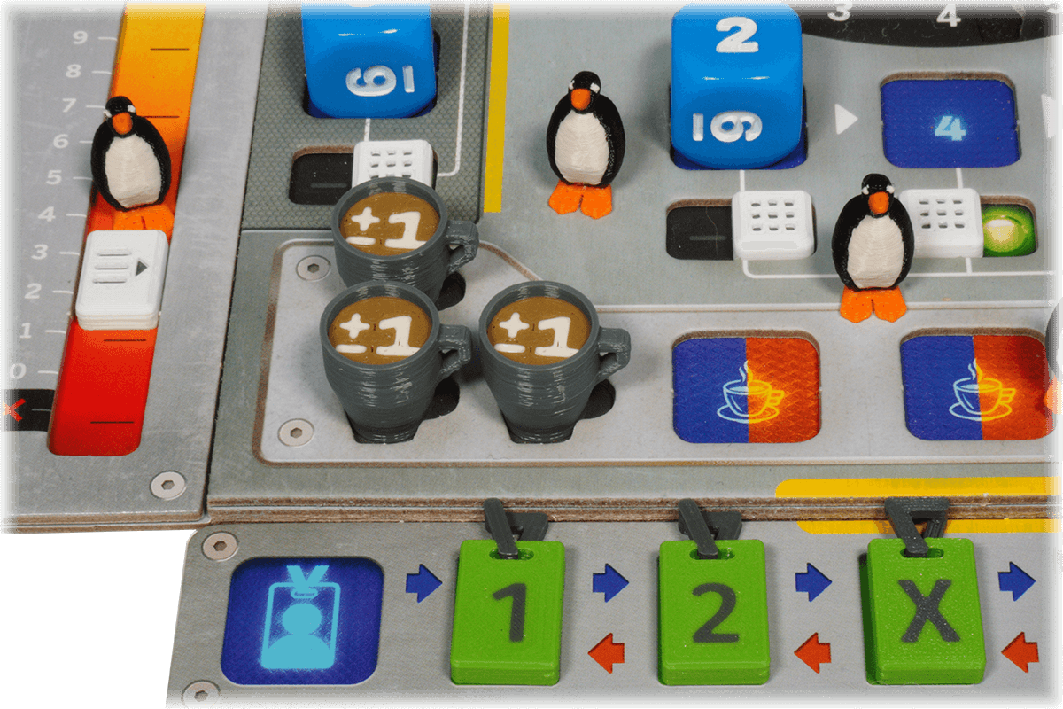 SKT-T-01+02 Token Sky Team Brettspiel Eurohell Pinguine Schalter Praktikanten